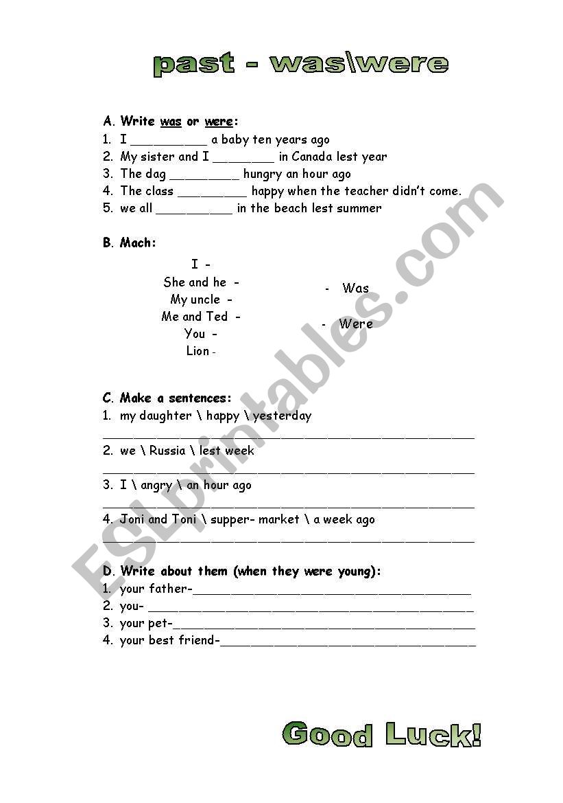 was and were worksheet worksheet