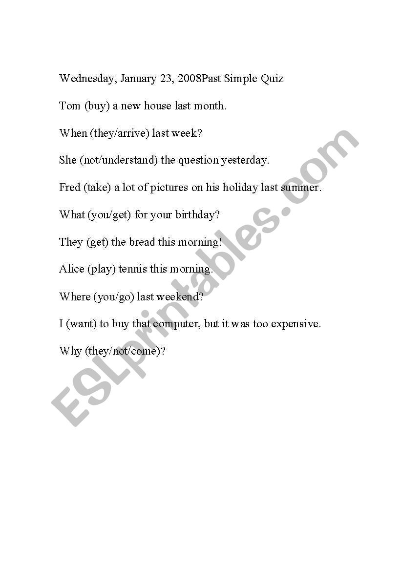 past simple quiz worksheet