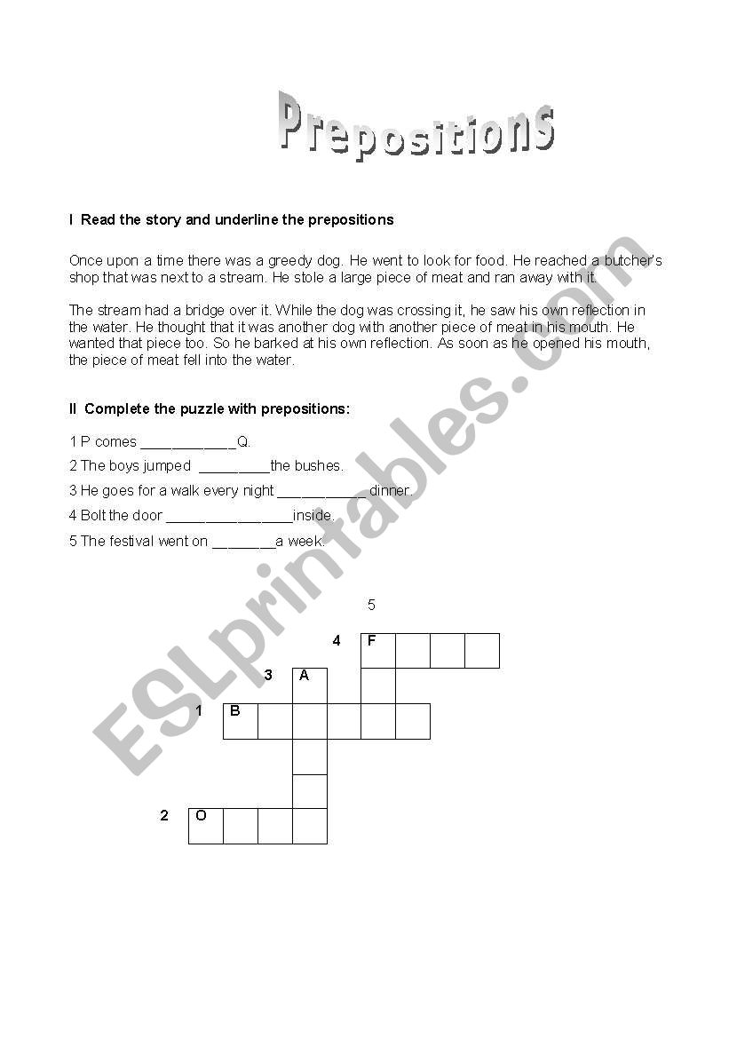 Prepositions worksheet