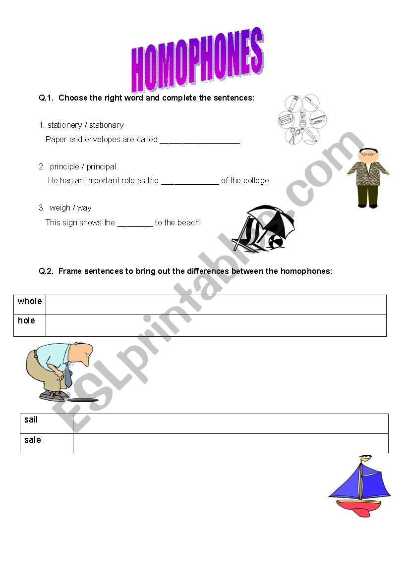 Homophones worksheet