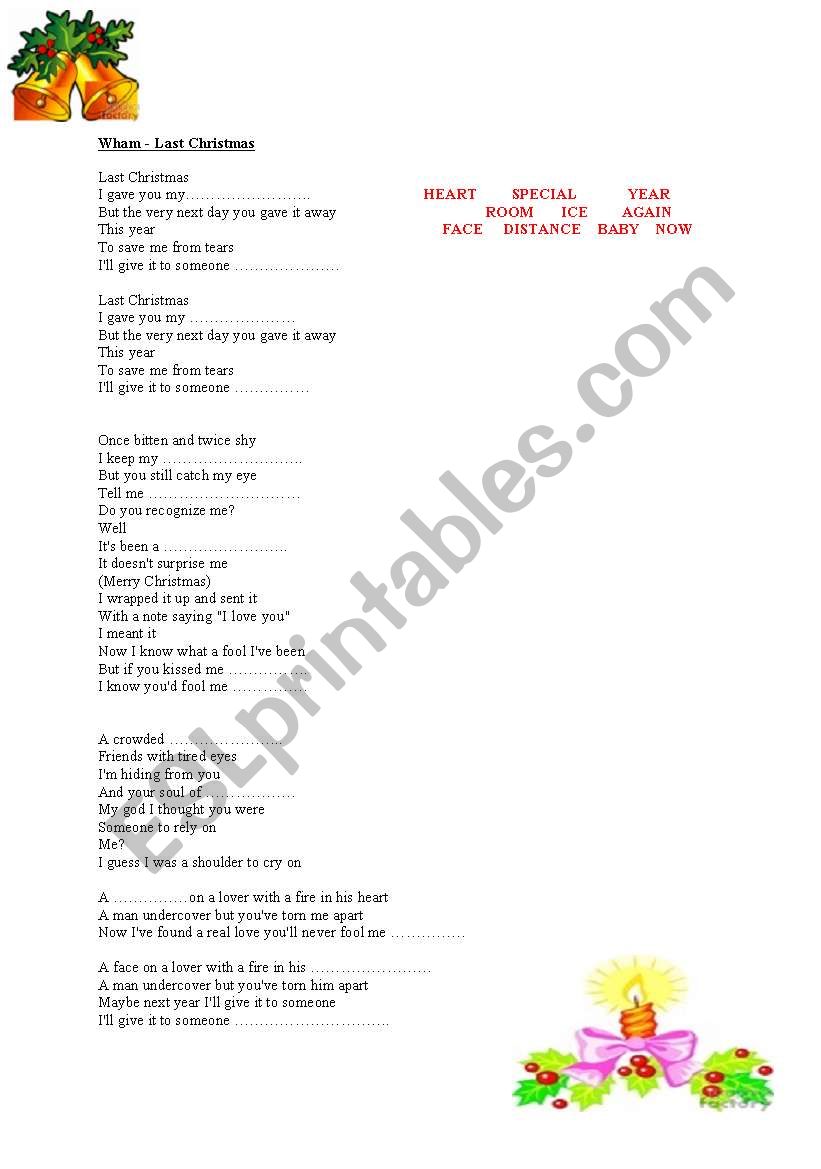 Last Christams song worksheet