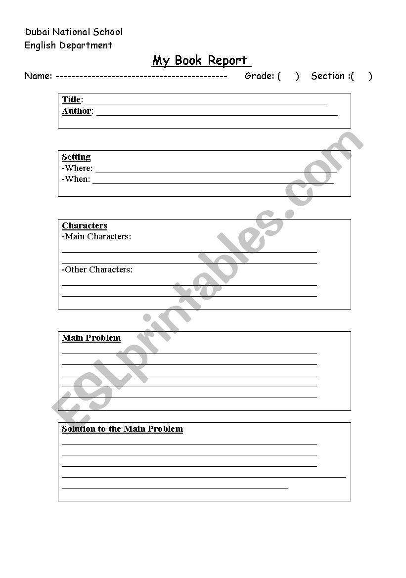 a book report worksheet