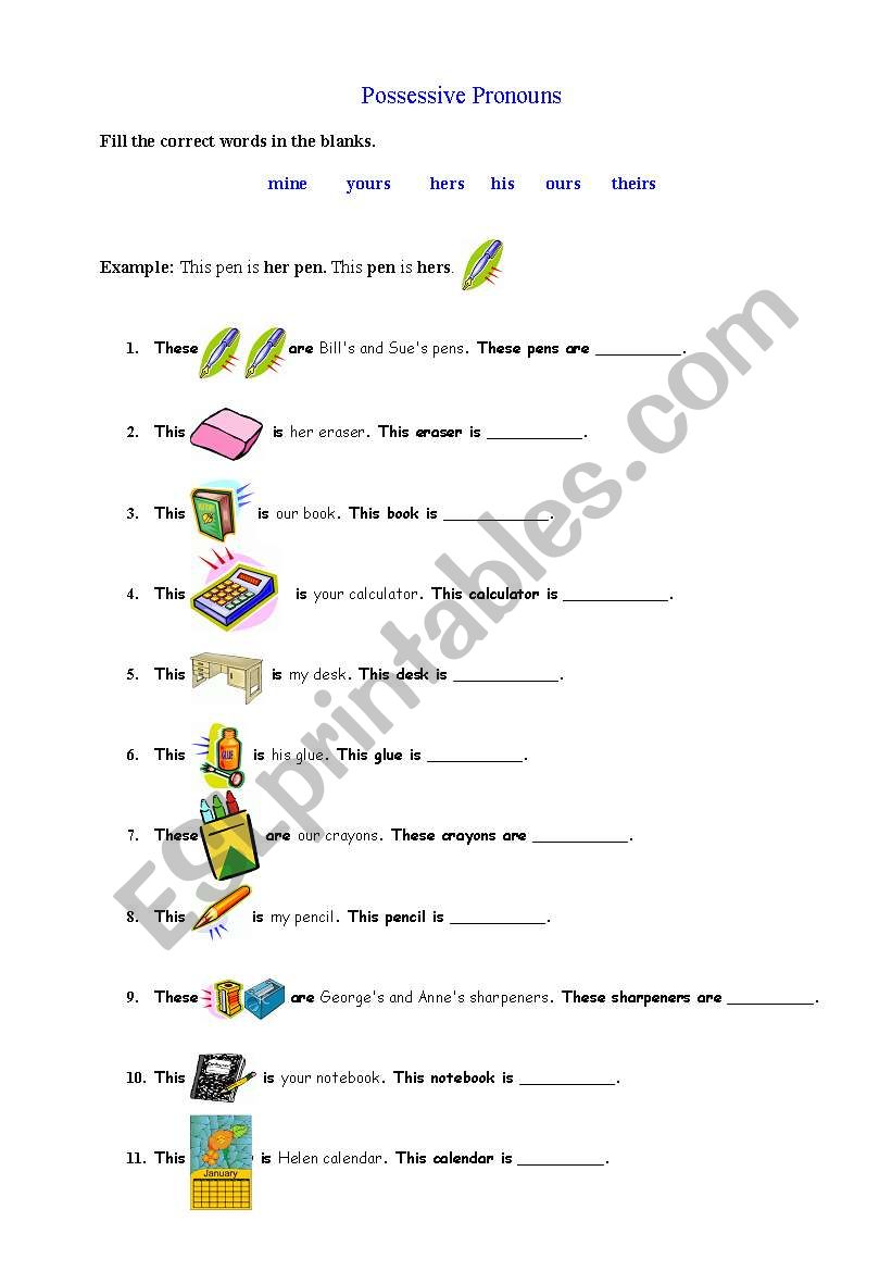 Possessives pronouns worksheet