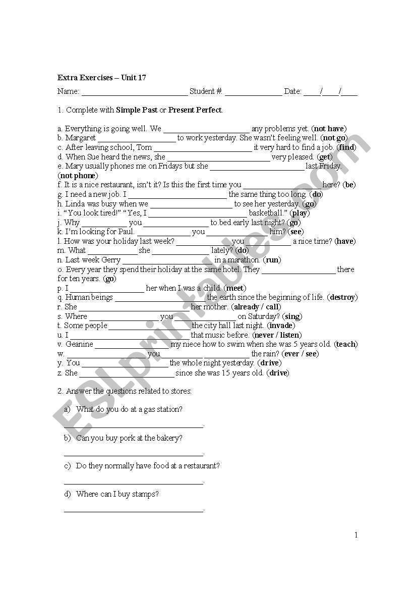 present perfect worksheet