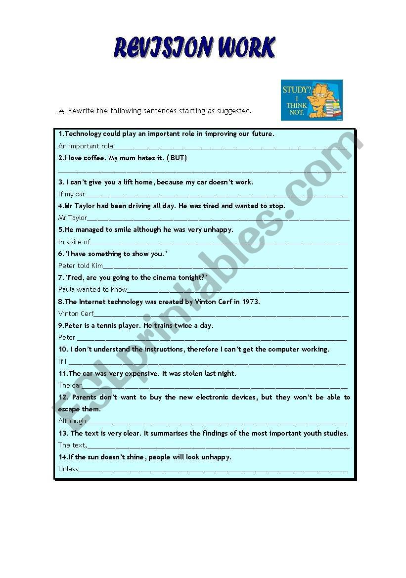 revision work - ephrasing worksheet