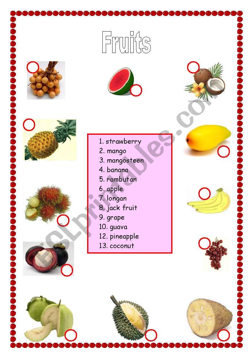 Thai fruits worksheet