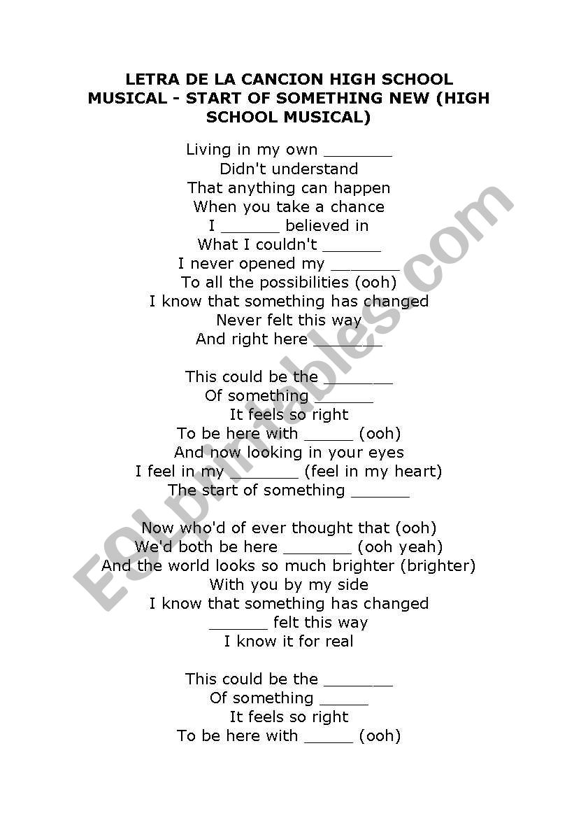 high school musical song worksheet