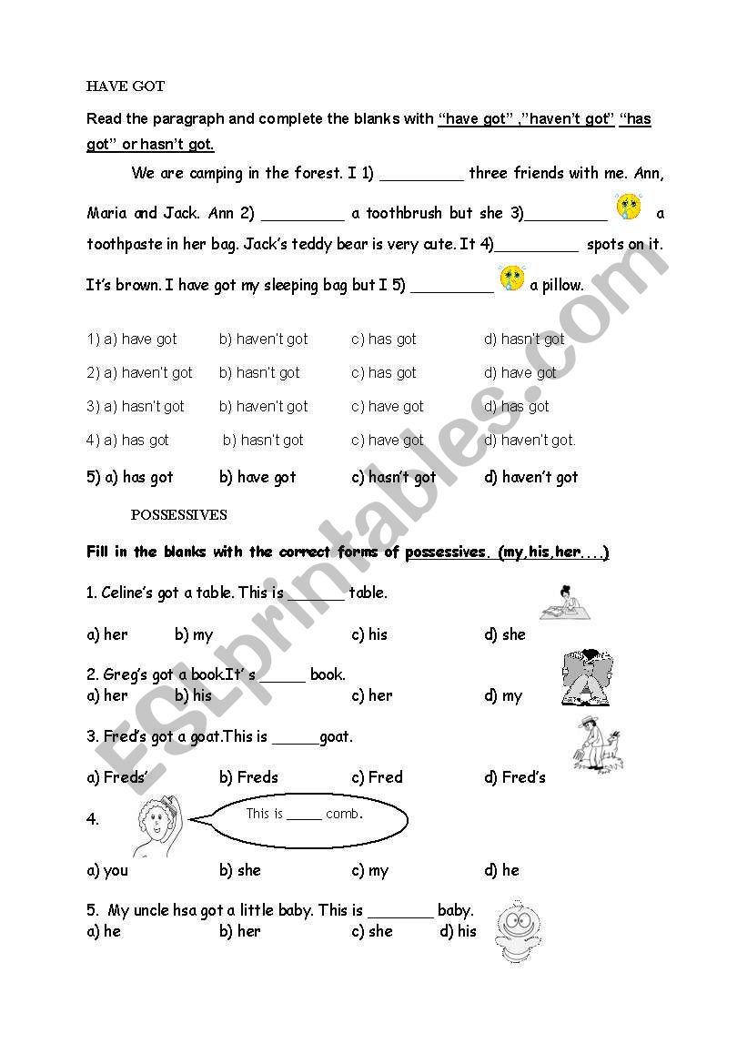 A test on have got, to be, animals and possessives