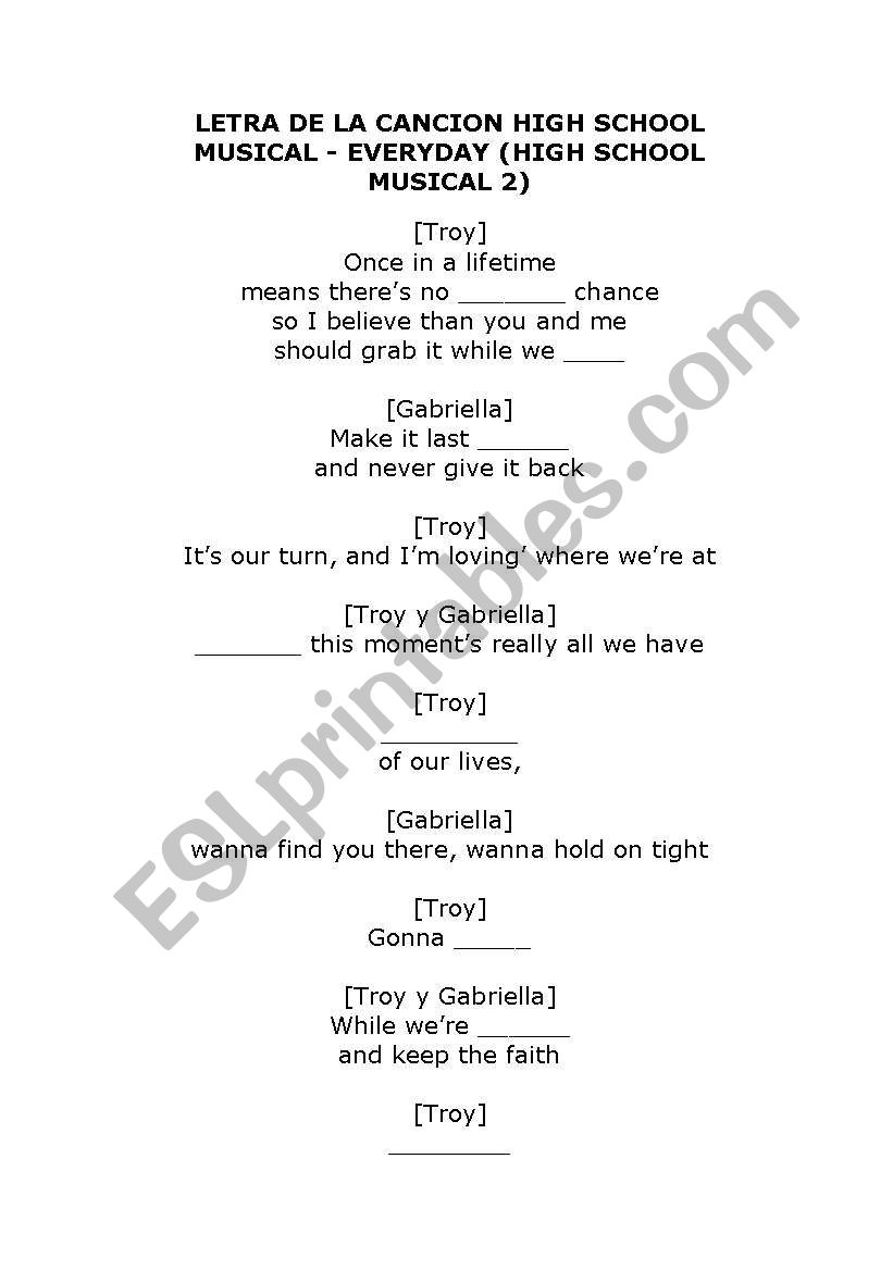 song of high school musical worksheet