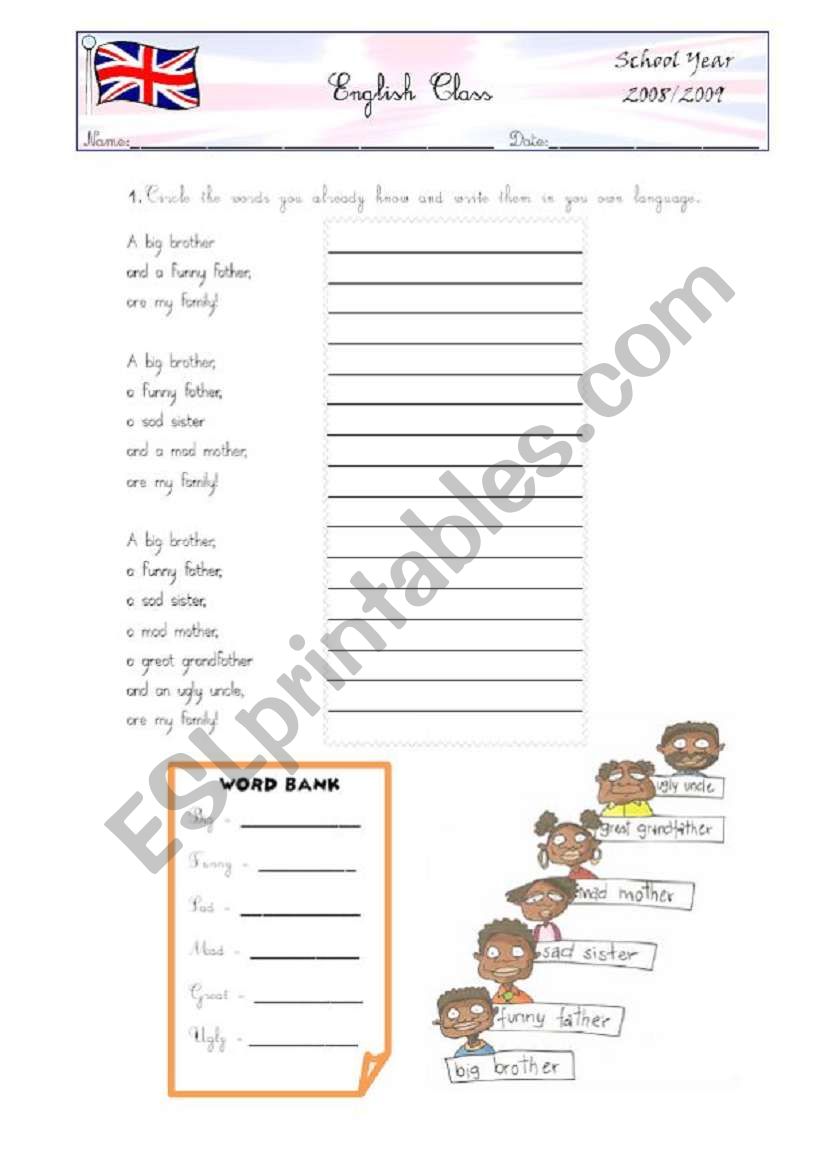 Family song worksheet