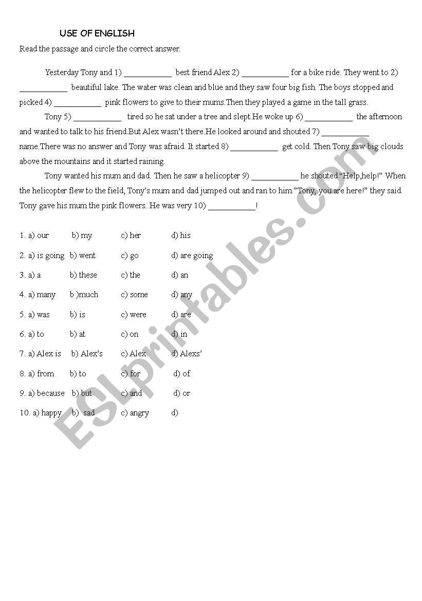 Use of English worksheet