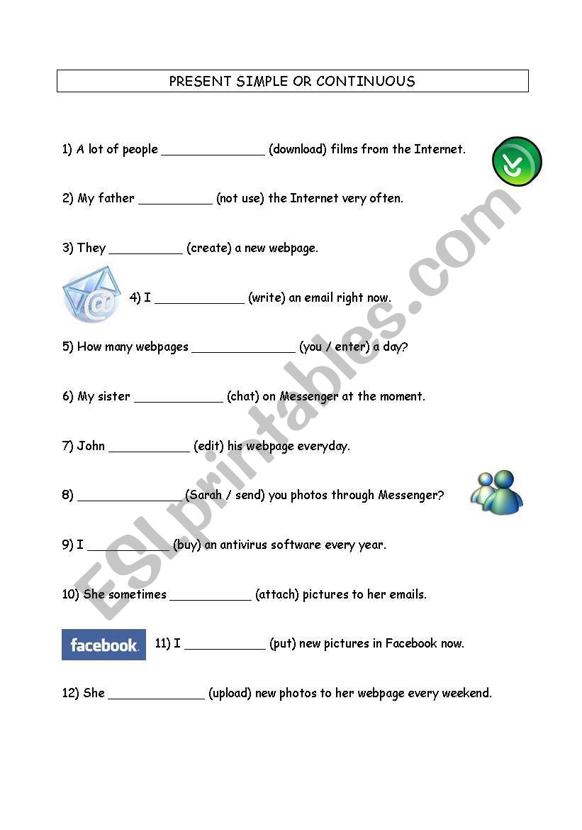 present simple and continuous worksheet