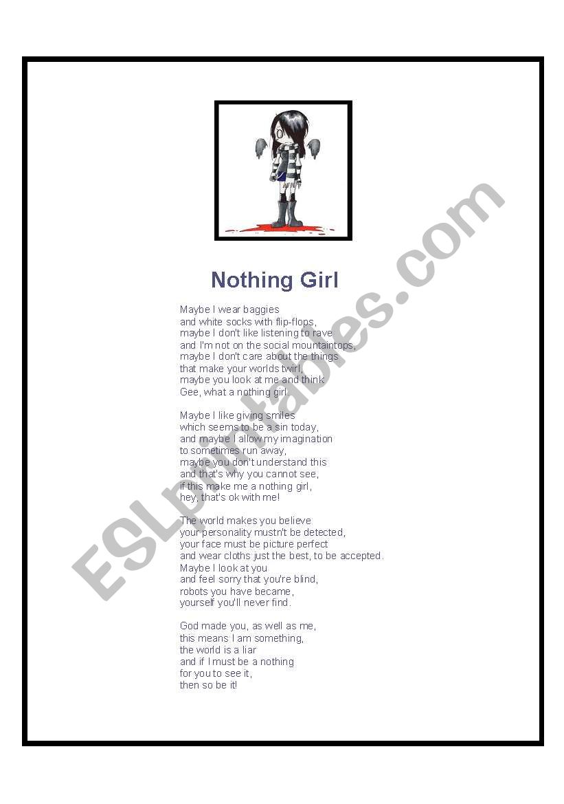 Nothing girl poem worksheet