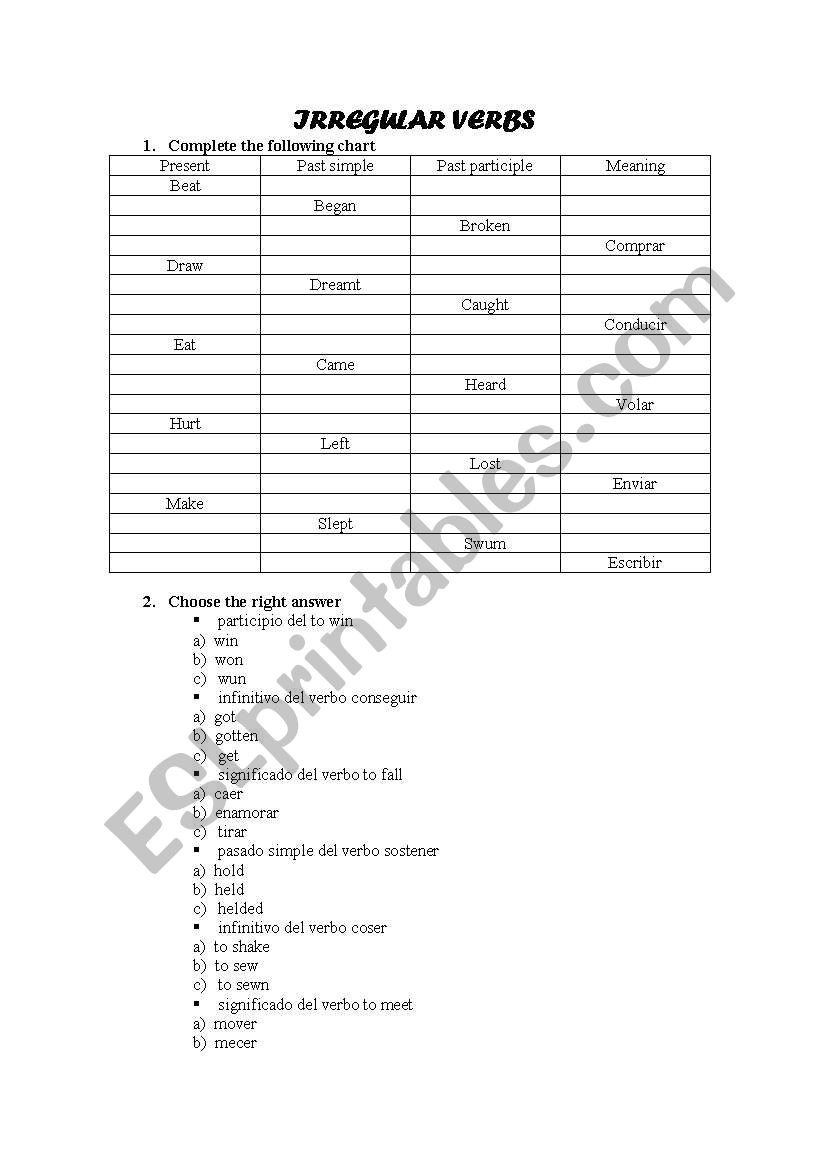 irregular verbs activities worksheet