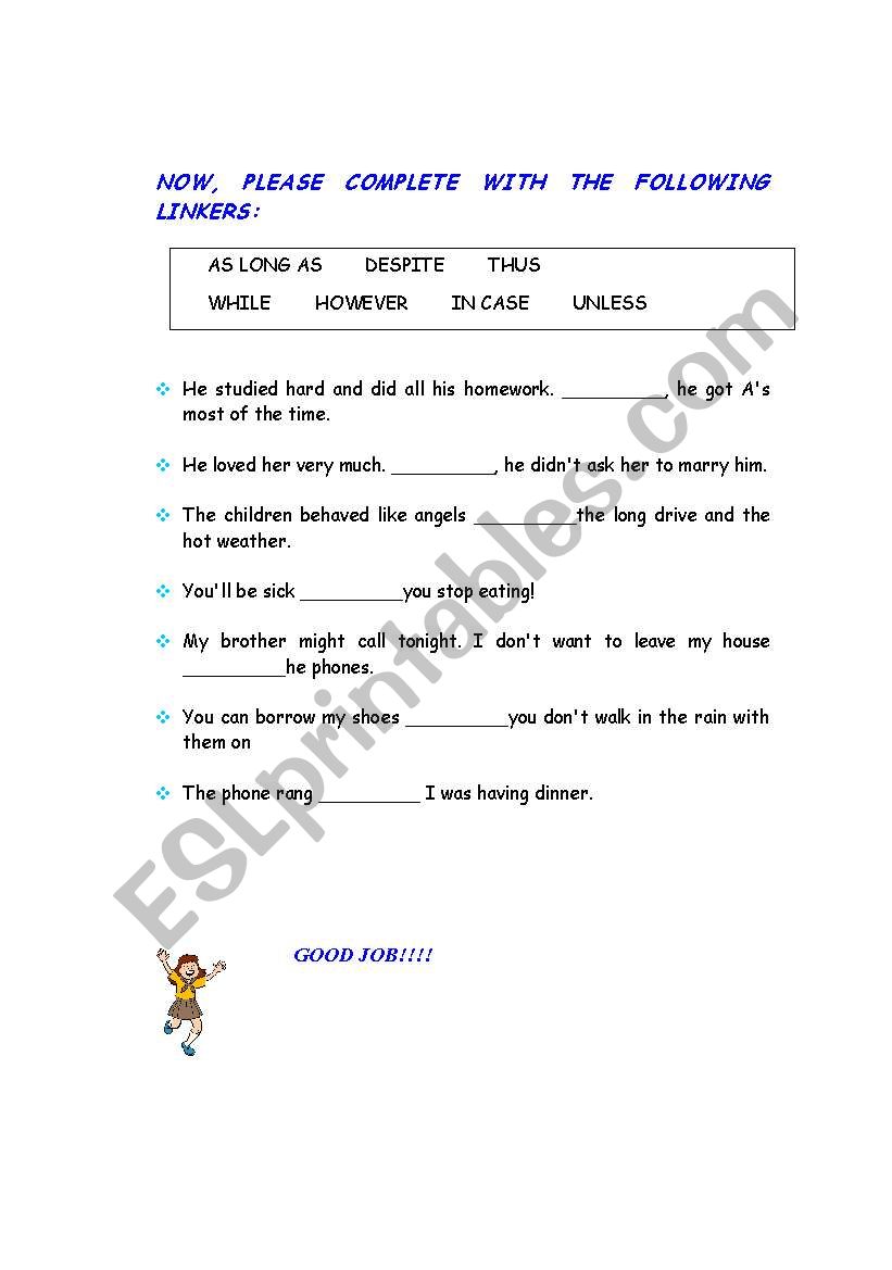 linkers worksheet