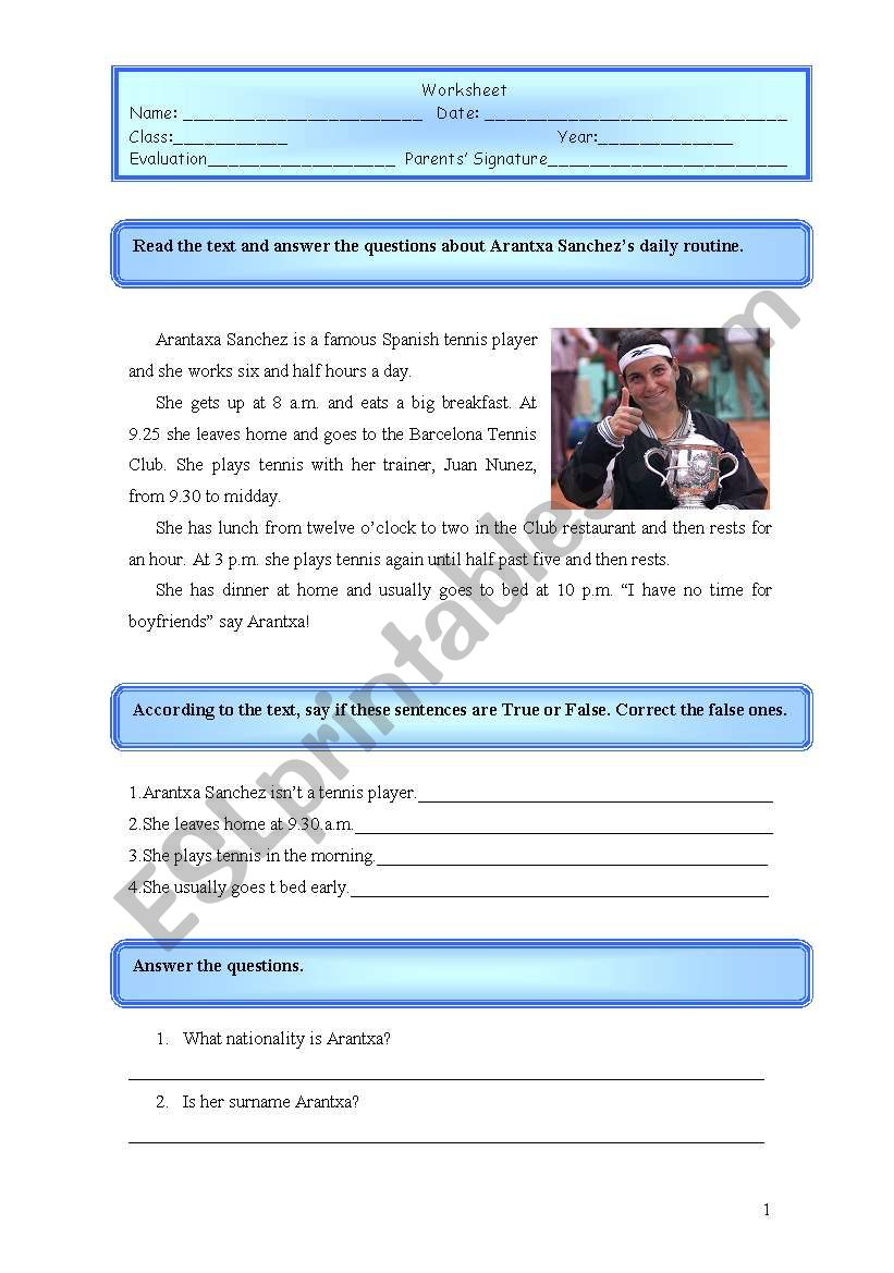 Test -Arantxa Sanchez worksheet