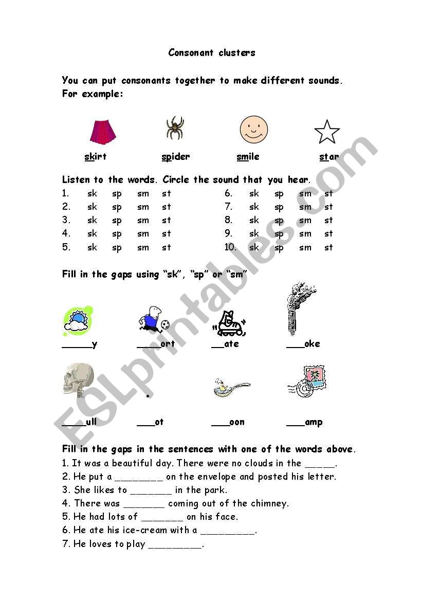 Phonics worksheet-consonant clusters