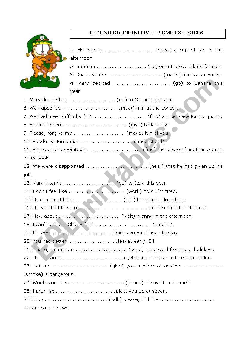 Gerund or Infinitive worksheet