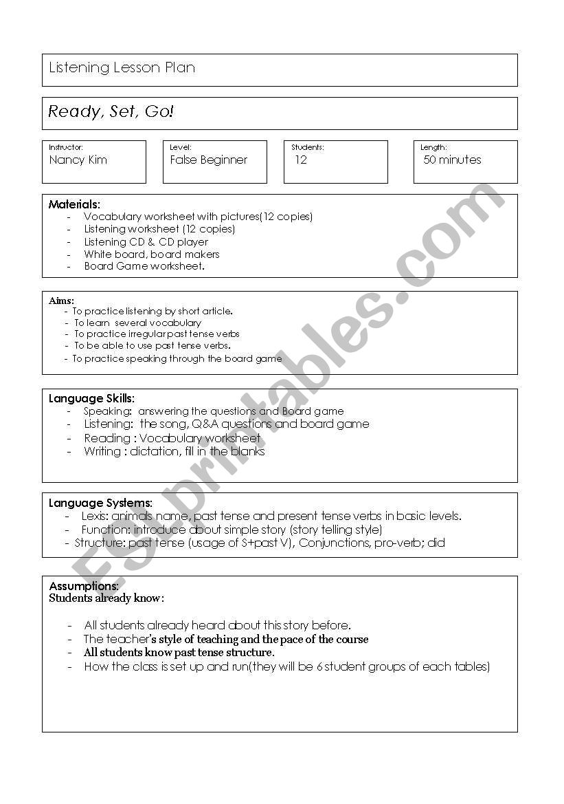 listening plan worksheet