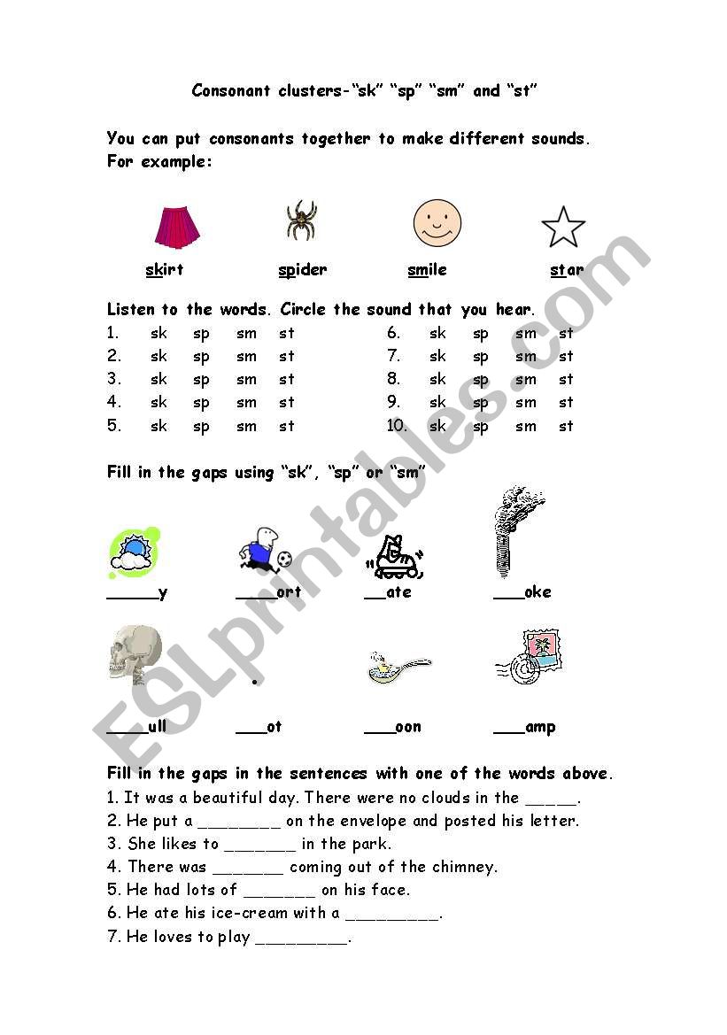 Phonics-consonant clusters 2 worksheet