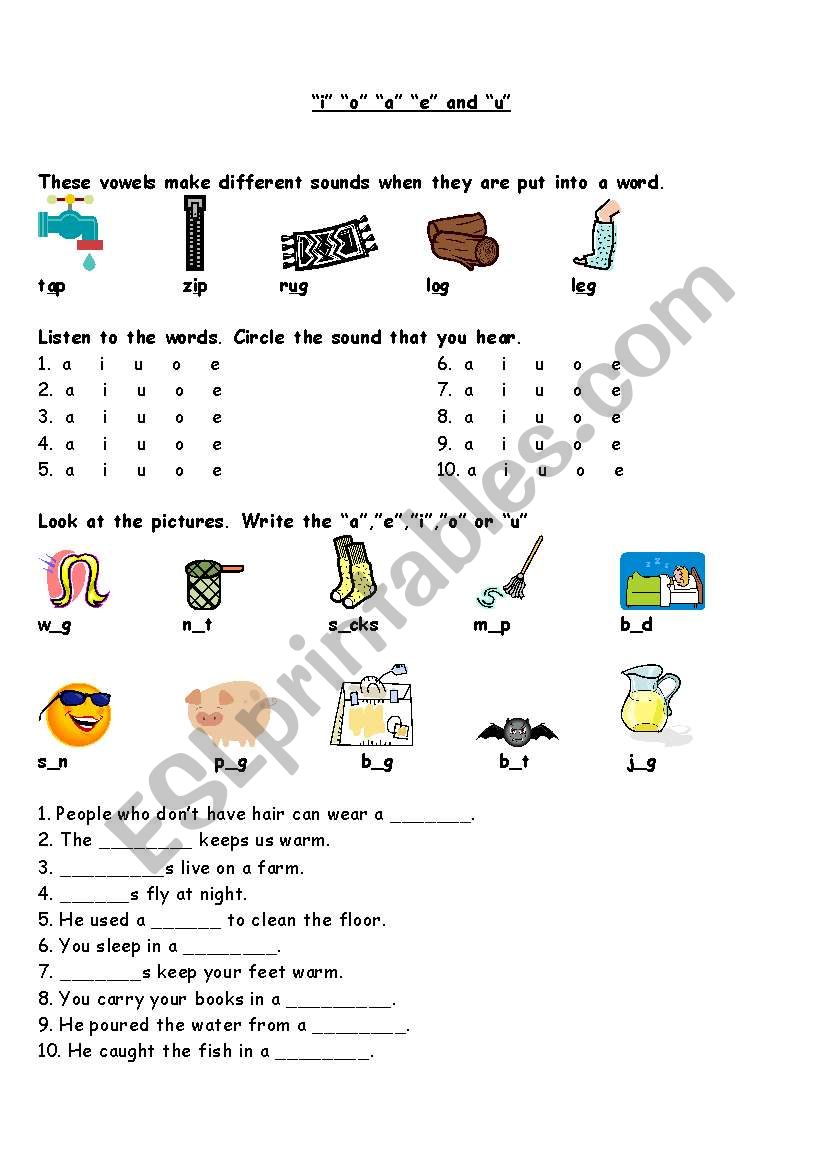 phonics- vowel sounds worksheet