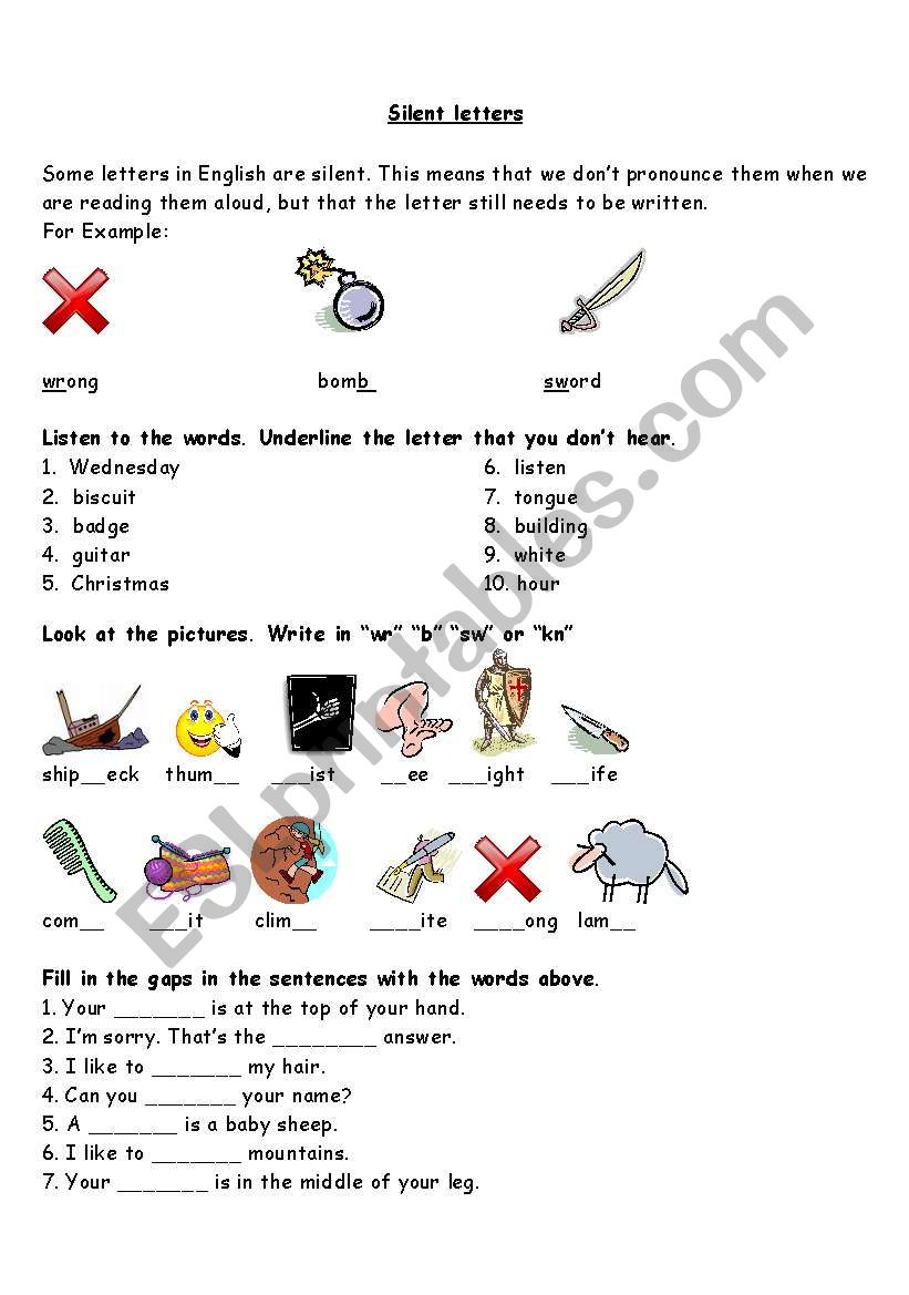 phonics-silent letters worksheet