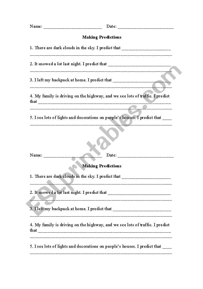 Making Predictions worksheet