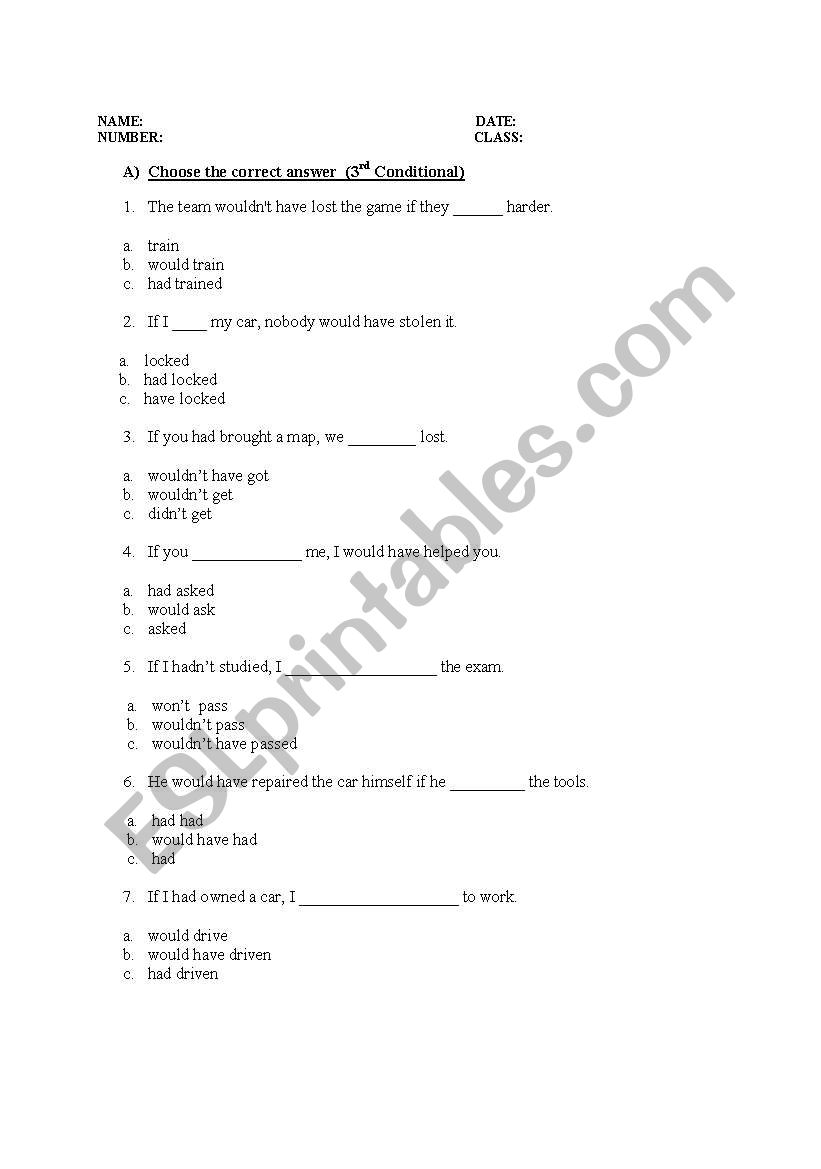3rd Conditional worksheet