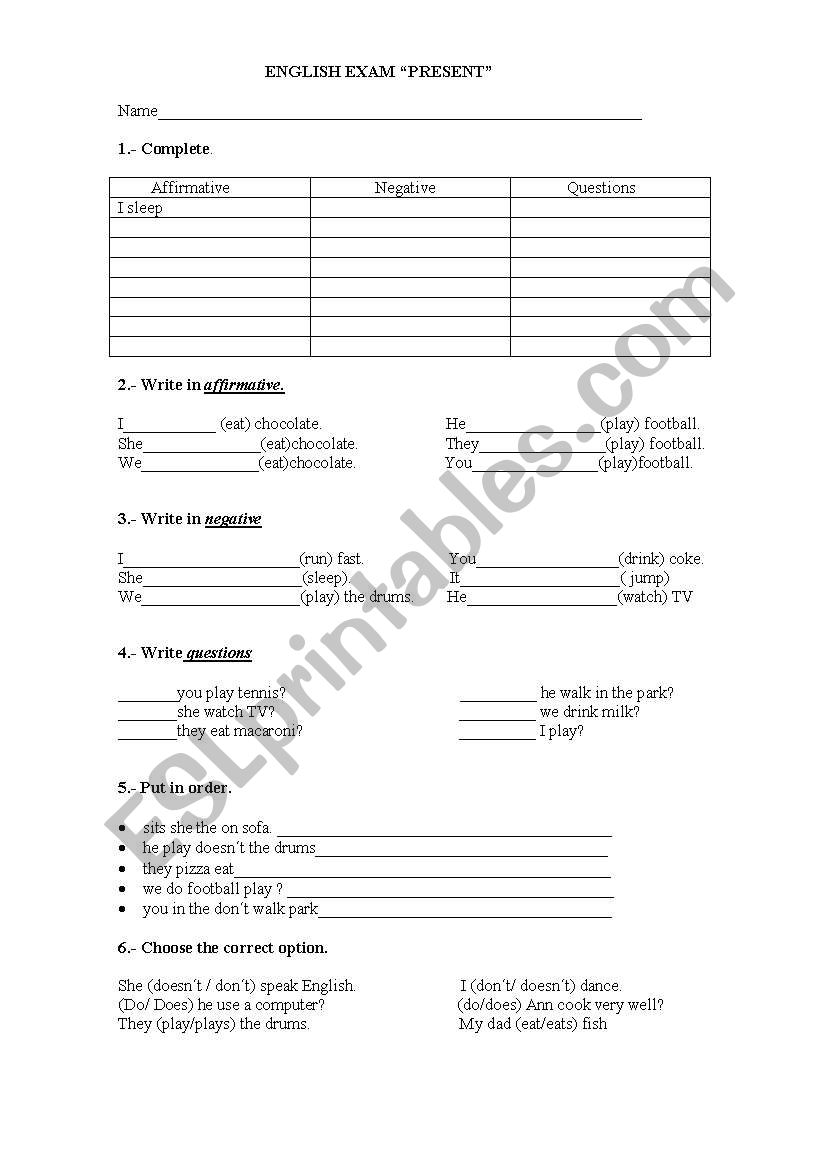 PRESENT SIMPLE worksheet