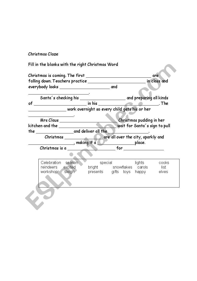 Christmas Cloze  worksheet