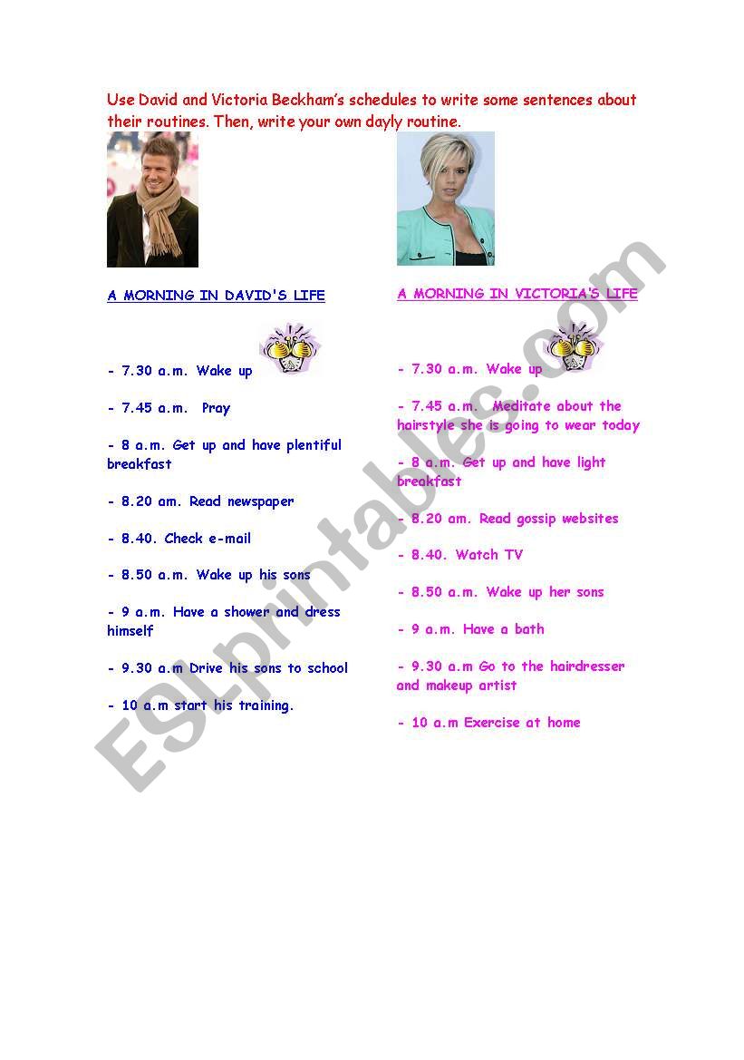 beckhams routines worksheet