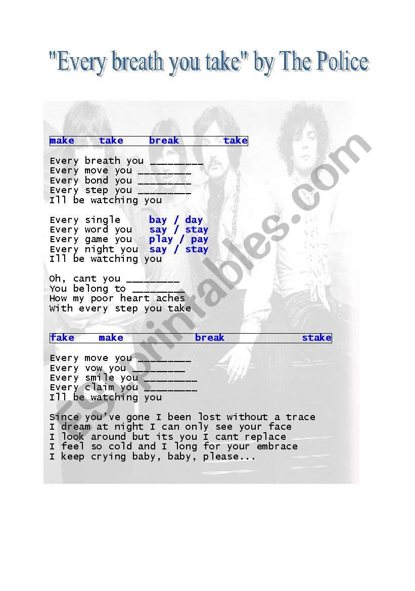 Every breath you take SONG worksheet