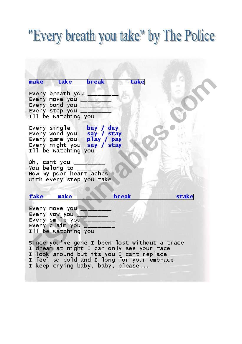 Every breath you take SONG worksheet