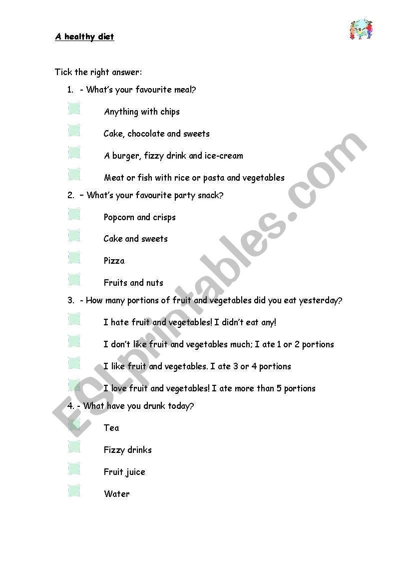 A healthy diet 02 worksheet