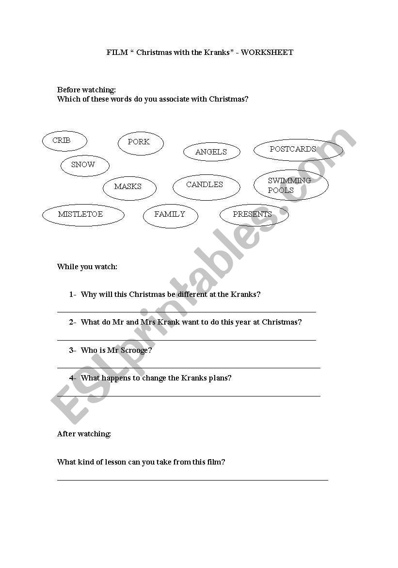 christmas with the kranks worksheet