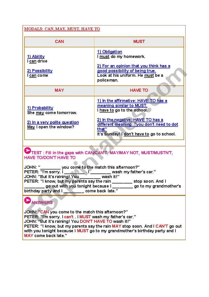 modal verbs worksheet