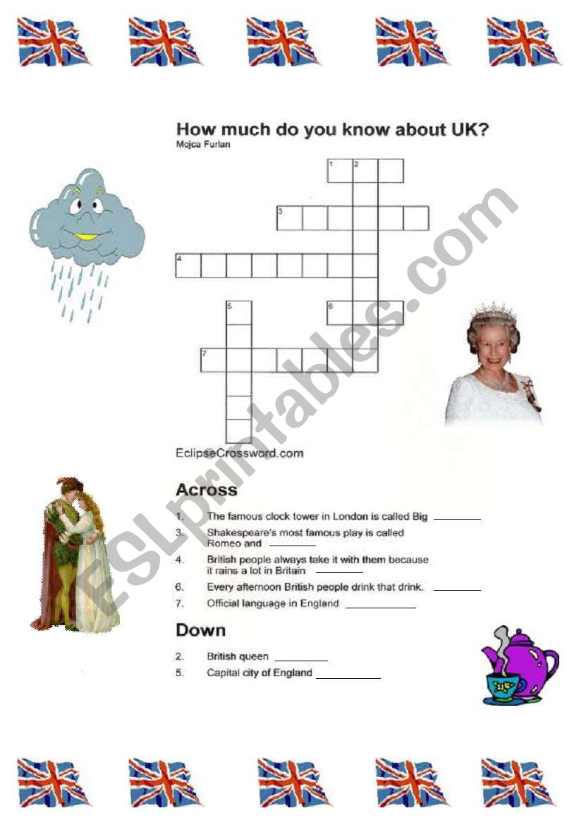 UK crossword puzzle worksheet