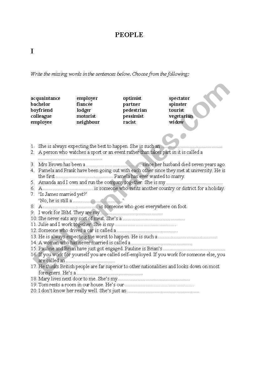 people - vocabulary worksheet