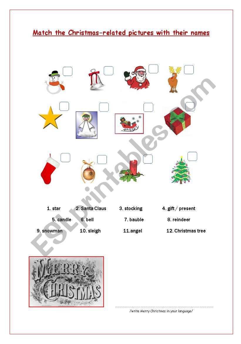 Christmas-related vocabulary worksheet