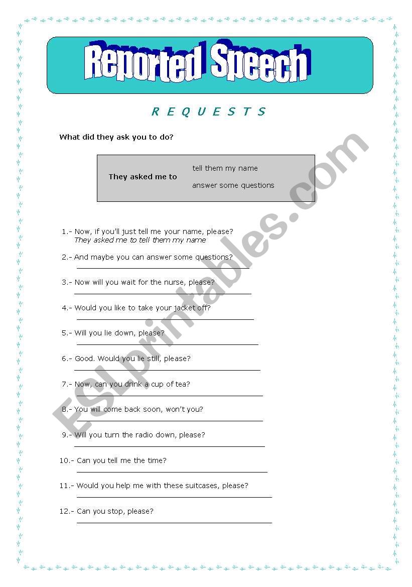 Reported Speech - Requests worksheet