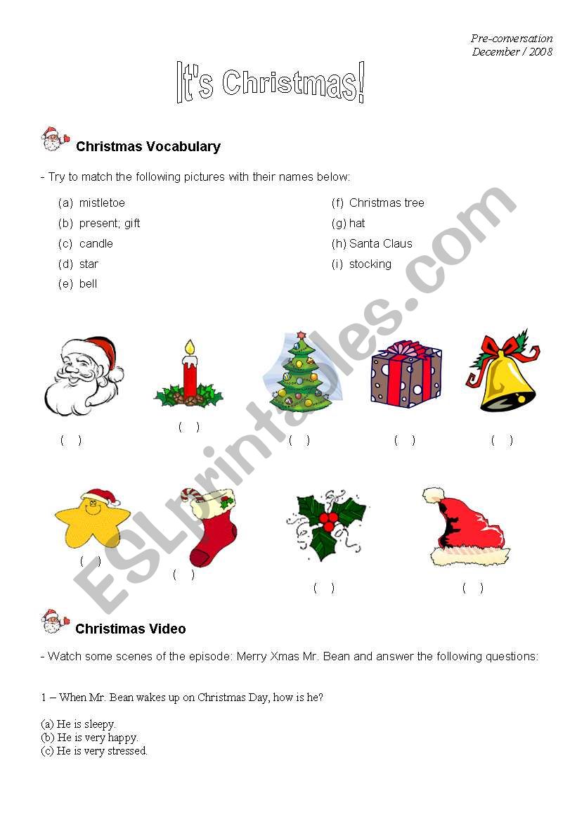 Movie-conversation class based on the episode of Mr. Bean - Merry Xmas Mr. Bean (Students)