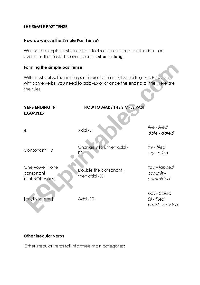 past tense  worksheet