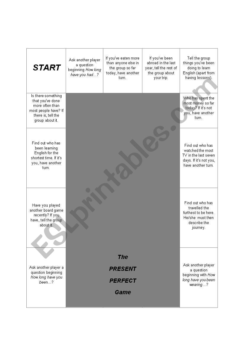 present perfect game worksheet