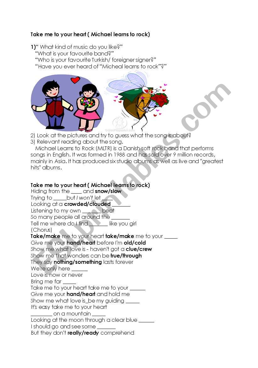 take me your heart worksheet