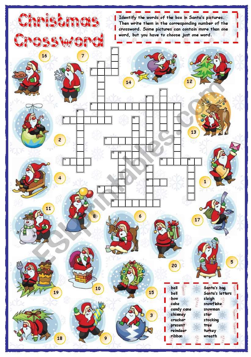 Christmas Vocabulary Crossword ESL Worksheet By Mpotb