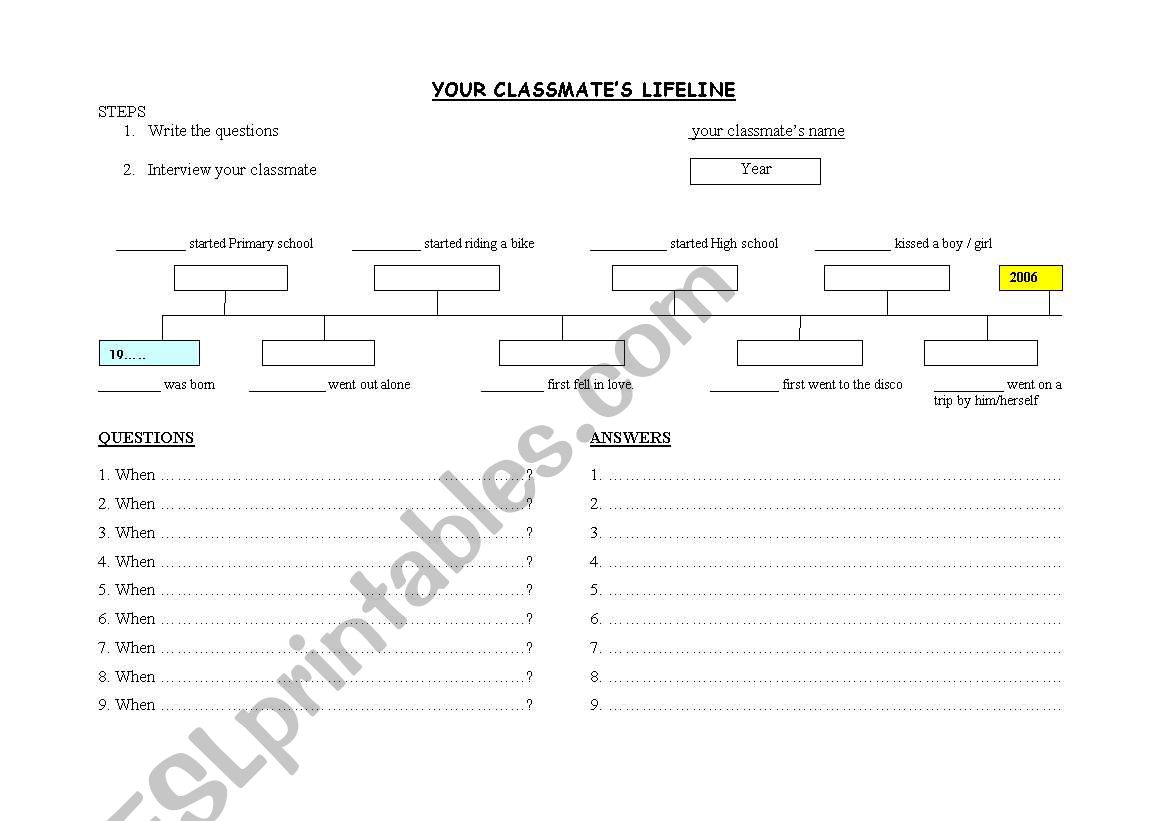 Lifeline worksheet