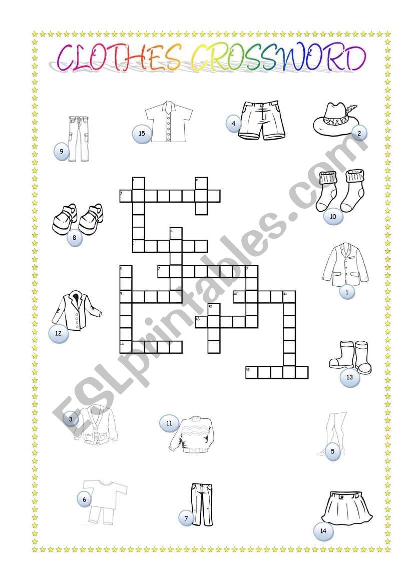 Clothes Crossword with KEY (B&W Pictures)