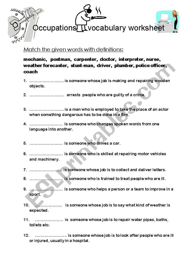 Occupations, jobs - vocabulary worksheet