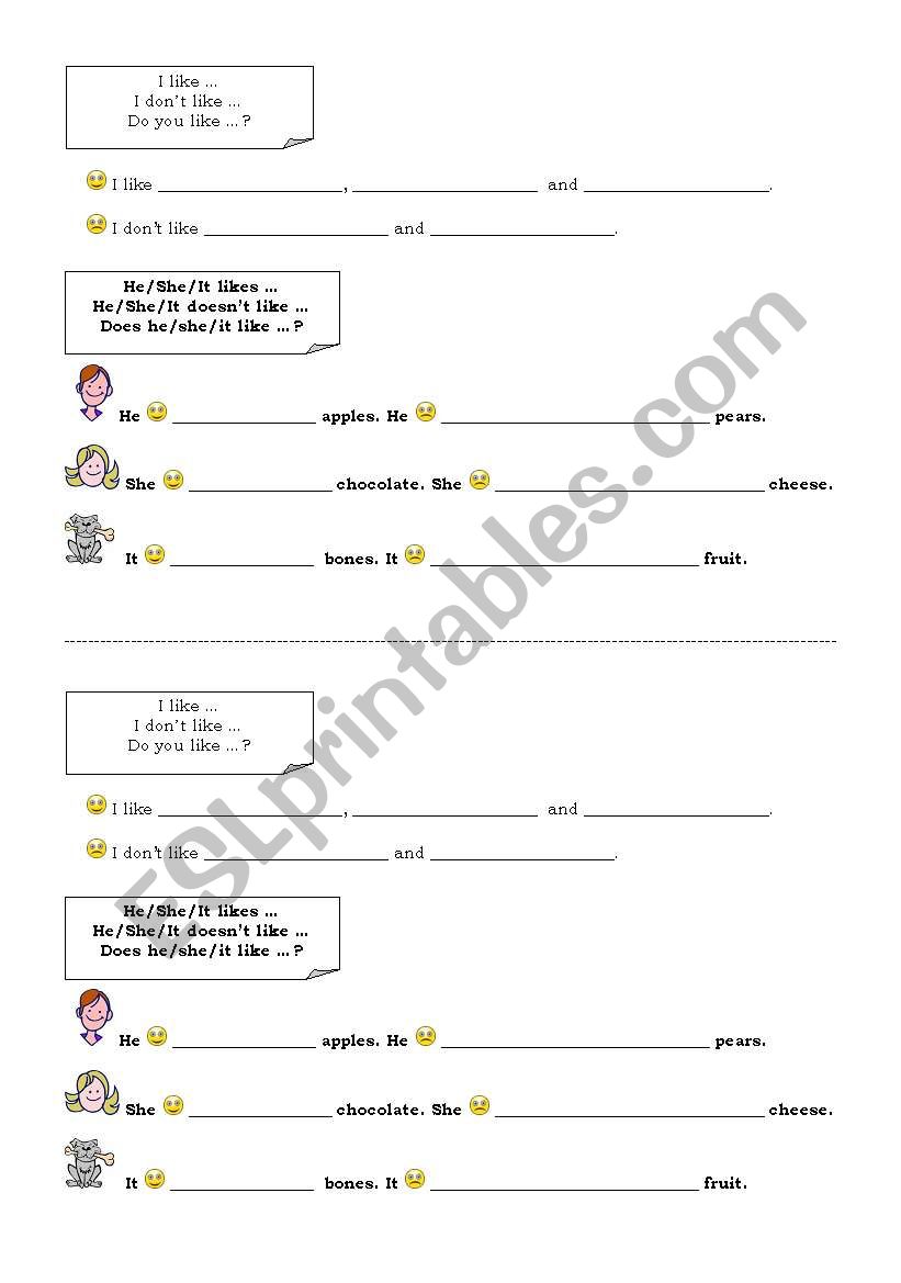 I Like Hesheit Likes Esl Worksheet By Lemarja3