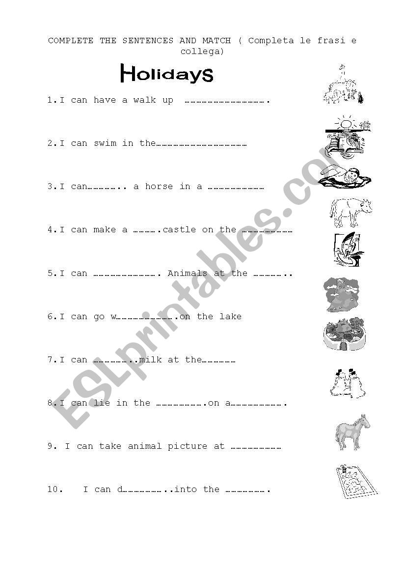 holidays worksheet